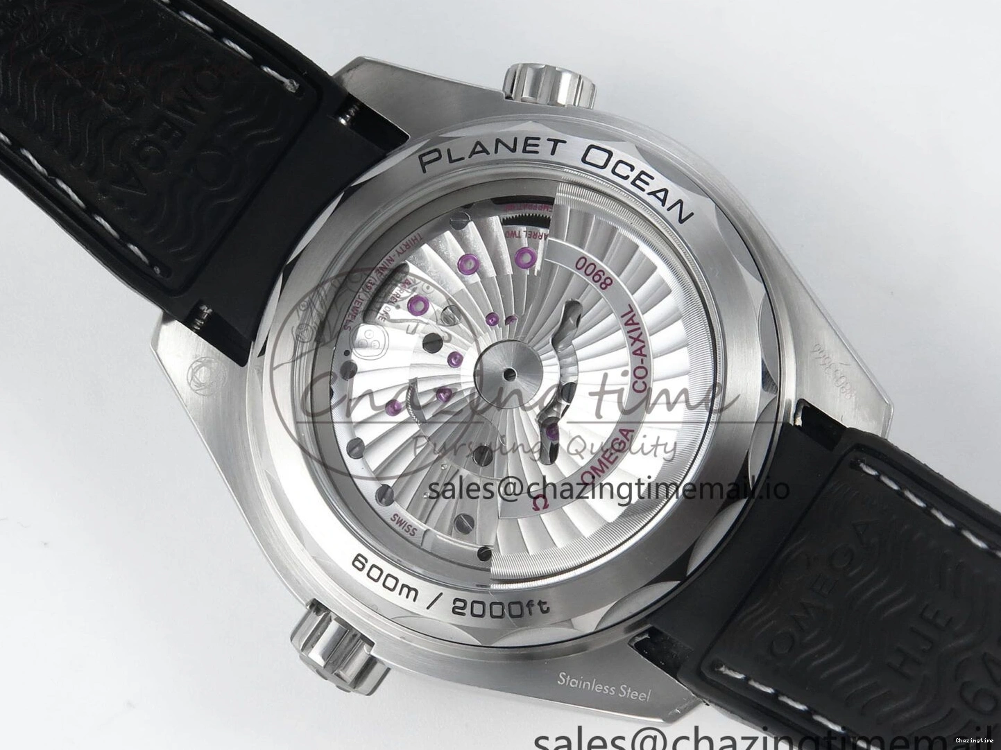 0216 Unisex Seamaster Planet Ocean 600M 43.5mm SS SCF 1:1 Best Edition Black Bezel Black Dial on Black Rubber Strap A8900 Super Clone 7664